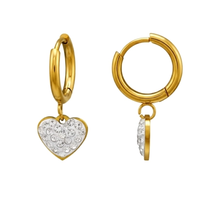 Kreis mit  Herabhängenden Zirkonia-Herz, Vergoldet Stahl-Huggies und Creolen Schmuck | All4silver
