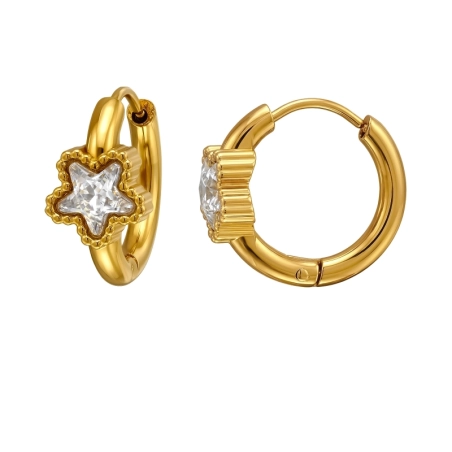 Kreise mit Sternförmigem Zirkonia, Vergoldet Stahl-Huggies und Creolen Schmuck | All4silver