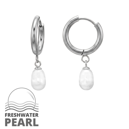 16 mm Creole mit Hängender Perle Stahl-Huggies und Creolen Schmuck | All4silver
