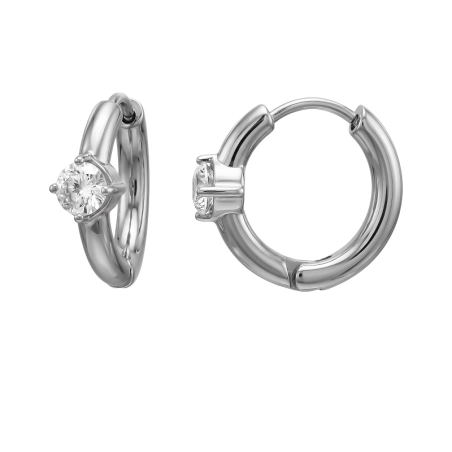 15-mm Creole mit Zirkonia Stahl-Huggies und Creolen Schmuck | All4silver