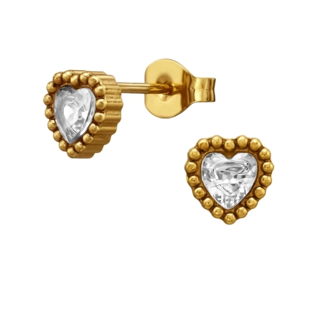 6,5 mm Herz Mit Strukturiertem Rand, Vergoldet Stahl-Ohrstecker Schmuck | All4silver