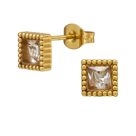 6,5 mm Quadrat Mit Strukturiertem Rand, Vergoldet Stahl-Ohrstecker Schmuck | All4silver