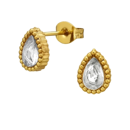 8,5 mm Breiter, strukturierter Rand in Tropfenform, vergoldet Stahl-Ohrstecker Schmuck | All4silver