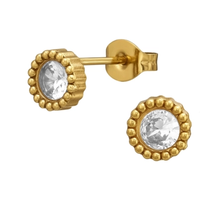 6,5 mm runder Kristall mit Strukturiertem Rand, Vergoldet Stahl-Ohrstecker Schmuck | All4silver