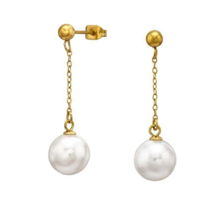 10 mm Perle An Einer Kette, Vergoldet Stahl-Ohrstecker Schmuck | All4silver