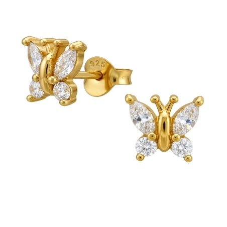 8 mm Schmetterling mit Zirkonia, vergoldet Ohrstecker mit Zirkonia Steinen Schmuck | All4silver