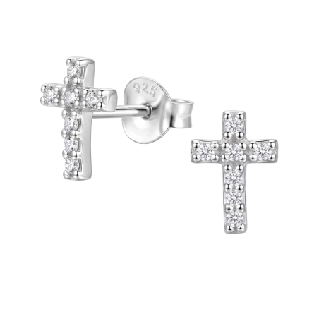 8 mm Kreuz mit Zirkonia Ohrstecker mit Zirkonia Steinen Schmuck | All4silver