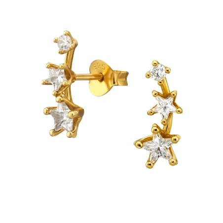  3 Sterne mit Zirkonia, vergoldet Ohrstecker mit Zirkonia Steinen Schmuck | All4silver
