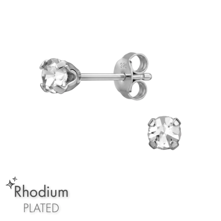 3 mm Rund, mit Kristall, Rhodiniert Basic Ohrstecker Schmuck | All4silver
