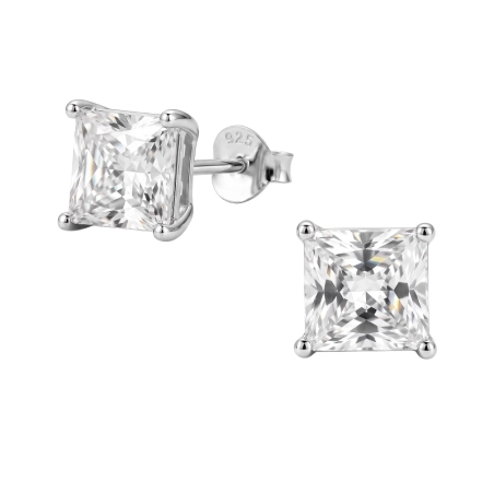 6 mm Quadratisch mit Zirkon Basic Ohrstecker Schmuck | All4silver
