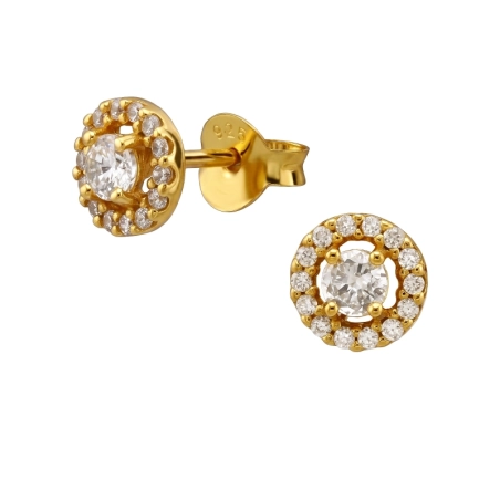 6 mm Rund, mit Zirkonia, Vergoldet Ohrstecker mit Zirkonia Steinen Schmuck | All4silver
