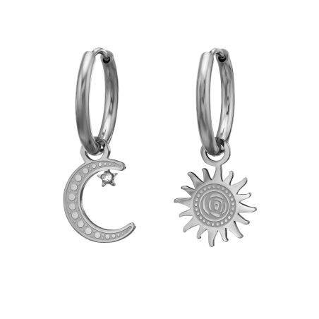 15 mm Sonne und Mond als Anhänger an einem Creolenring Stahl-Ohrringe Schmuck | All4silver