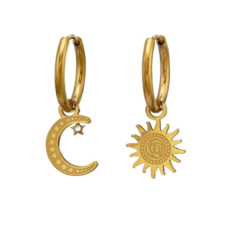 15 mm große Sonne und Mond als Anhänger an einem Creolenring, vergoldet Stahl-Huggies und Creolen Schmuck | All4silver