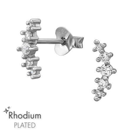 9 mm Gebogen, Rhodiniert und mit Zirkonen besetzt Ohrstecker mit Zirkonia Steinen Schmuck | All4silver