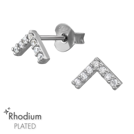 5 mm V-Förmig, Rhodiniert mit Zirkonia Ohrstecker mit Zirkonia Steinen Schmuck | All4silver