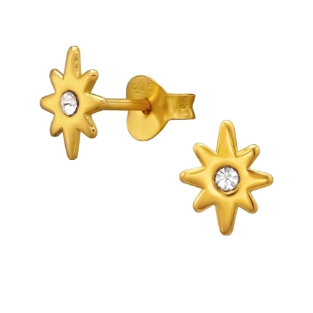Himmlischer Sternenstrahl Mit Acht Strahlen, Vergoldet Ohrstecker mit Kristall Schmuck | All4silver