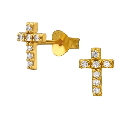 8,5 mm Kreuz, Vergoldet Ohrstecker mit Zirkonia Steinen Schmuck | All4silver