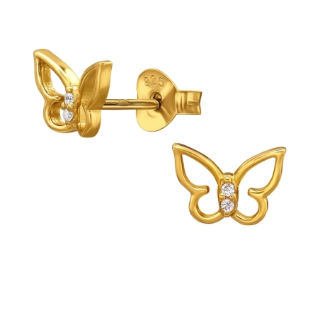Schmetterling Zum Ausschneiden mit Zirkonia, Vergoldet Ohrstecker mit Zirkonia Steinen Schmuck | All4silver