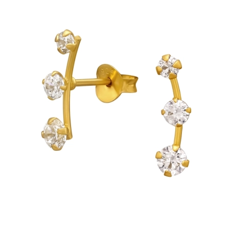 Gebogener Draht mit Zirkonia, vergoldet Ohrstecker mit Zirkonia Steinen Schmuck | All4silver