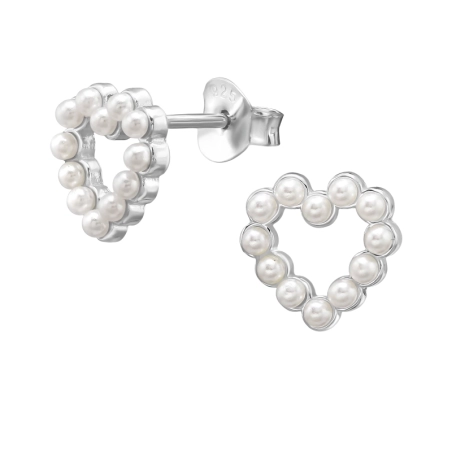 Perlenbesetztes Offenes Herz Ohrstecker mit Perlen Schmuck | All4silver