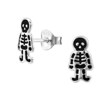 Schwarzes Skelett Ohrstecker mit Emaillefarben Schmuck | All4silver