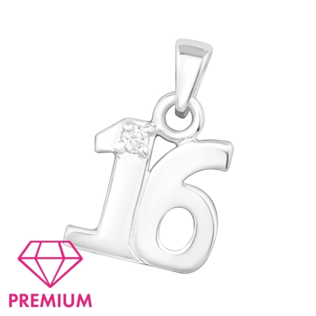 Silberne Nummer 16 - Premium* Anhänger mit Zirkonia Steinen Schmuck | All4silver